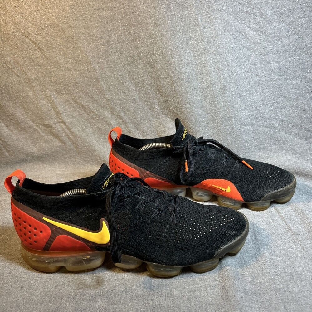 Nike Air VaporMax Flyknit 2 Black Laser Orange Red Lace Sneakers M 11.5 942842